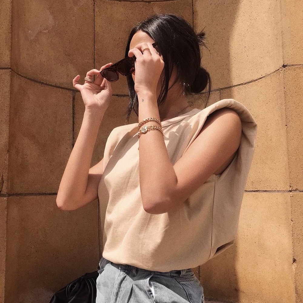 tan padded shoulder tank